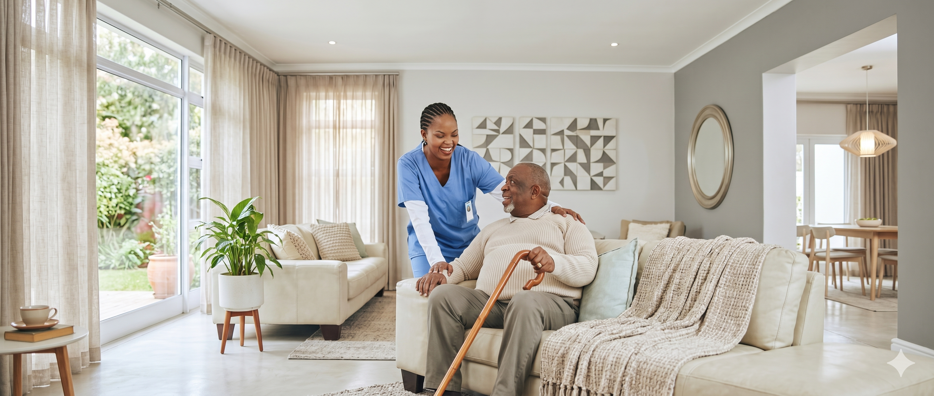 Caregiver supporting senior man