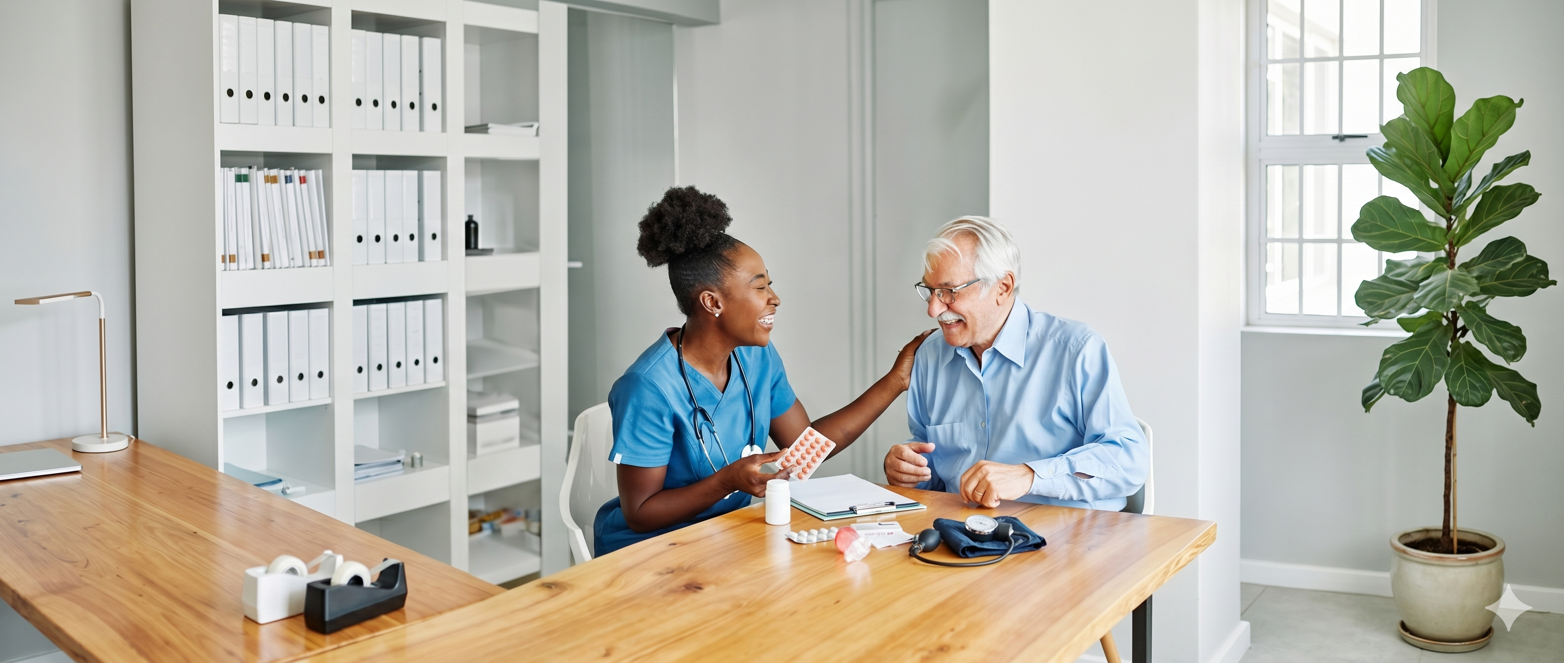 Nurse assisting patient with medication